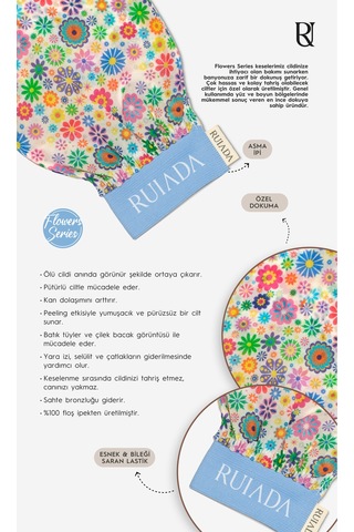 Flowers Series 50 Factor %100 Floş Ipek Ince Banyo Duş Kesesi Peeling Eldiveni Blue