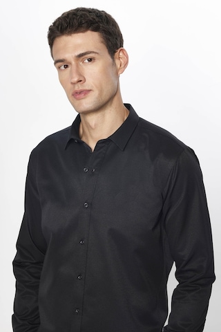 Tudors Erkek Modern Slim Fit Dar Kesim Uzun Kollu Pamuklu Kolay Ütü Armürlü Siyah Gömlek-31494-siyah Siyah