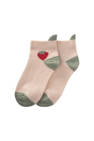 Cigit Çilek Desen Çocuk Çorabı 5-12 Yaş Kum-çağla Krem