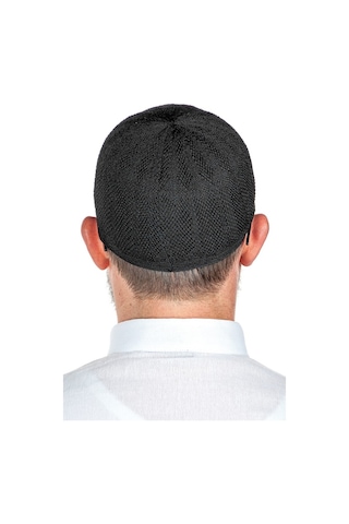Safir Ince Örme Dantel Namaz Takkesi Siyah 1 Adet