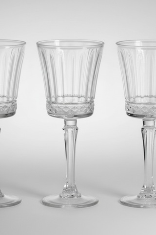 6 Kişilik Şık Tasarım Kristalize Desen Ayaklı Bardak Kadeh Takımı 300 Ml Beyaz