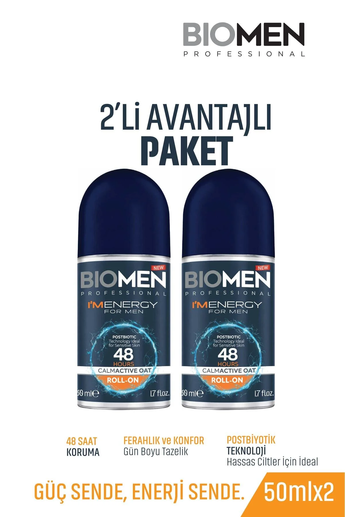 Biomen I'm Energy Erkek Roll-On Deodorant 2 x 50 ML