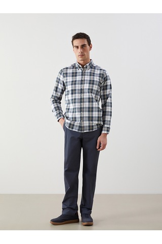 Lcwaıkıkı Classic Yeşil Regular Fit Uzun Kollu Ekose Gabardin Erkek Gömlek