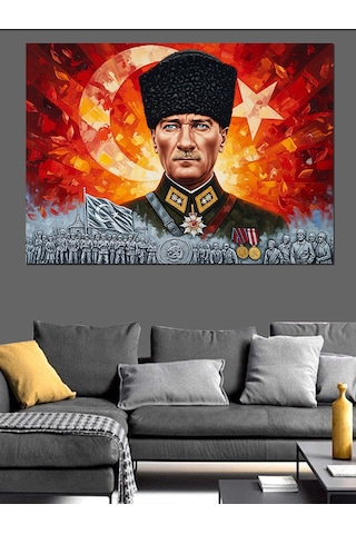 Türk Bayrağı Ve Kalpak Başlıklı Mareşal Mustafa Kemal Atatürk Dekoratif Kanvas - Mdf Ahşap Tablo