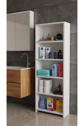 Banyo Çamaşır Dolabı 5 Raflı 150 Cm Çok Amaçlı Saklama Ve Düzenleyici Raf Beyaz