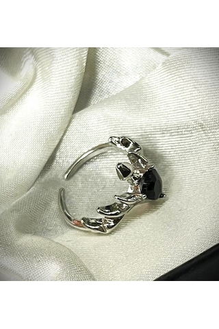 Dükkan Design Siyah Taşlı Şhaman Geyik Yüzüğü Açık Gri