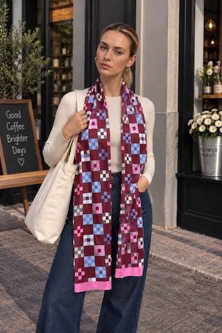 Tarzını Seç Bordo Geometrik Kare Desenli Yumoş Polar Kışlık Şal Atkı 70 X 180 Cm