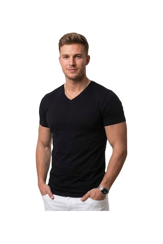 Deepsea Siyah V Yaka Slim Fit Erkek Tişört 1801165 Siyah
