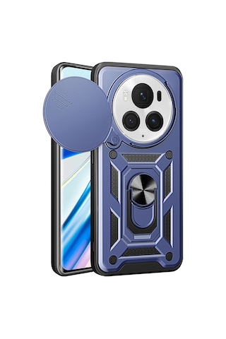 Goocamp Honor Magic 6 Pro Uyumlu Kılıf Magnetik Standlı Kamera Korumalı Sürgülü Vega Mavi