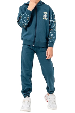 Erkek Çocuk Pixel World Yazılı Fermuar Kapamalı Kapüşonlu Arka Cebi Desenli Eşofman Takımı Yeşil