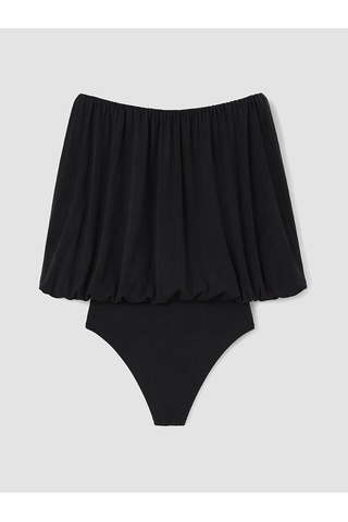 Lcw Vision Siyah Bisiklet Yaka Fırfırlı Kadın Bodysuit
