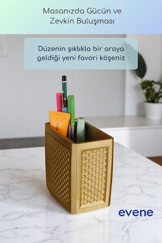 Kalemlik Masa Kalemliği Organizer Kalemlik Altın Renk Model 92 Çok Renkli