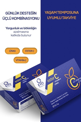 Evo Pharma Ester C - D Vitamini ve Çinko İçeren Takviye Edici Gıda 30 Tablet
