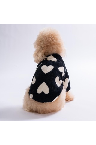 Siyah Kalp Desenli Love Night Sweat Dar Kalıp Kedi Köpek Sweati Kedi Köpek Kıyafeti Köpek Peluşu Sıcak Tutan Sweat