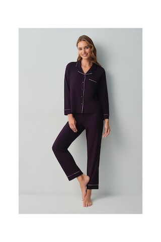 Suwen Misty Gömlek Yaka Pijama Takımı Wsh10510059080 Mürdüm