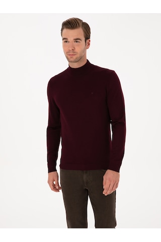 Cacharel Açık Bordo Slim Fit Yün Karışımlı Yarım Balıkçı Basic Triko Kazak