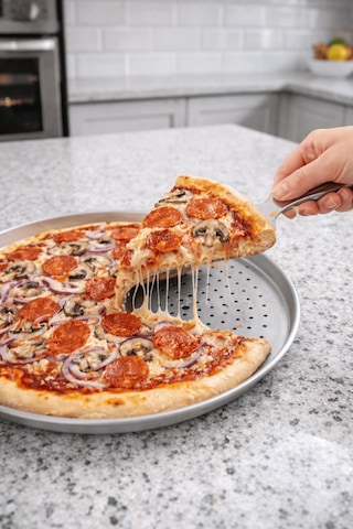 30 Cm Delikli Alüminyum Pizza Tepsisi - Pizza Tavası Gri