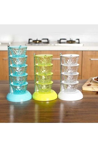 Createtech Yeşil 1 Adet Dönen 4 Kat Mutfak Biber Baharat Rafı Depolama Şişeleri Pot Çeşni Kavanoz Yeşil