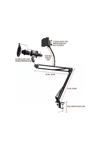 Nb39 Pro Masa Tipi Mikrofon Standı, Pop Filtre, 70 Cm