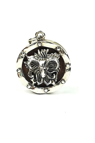 Koç Başı Ahşap Işlemeli Tasarım Gümüş Kolye Ucu 452206948