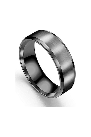 6mm Köşeli Düz Model Unisex Kadın Erkek Çelik Alyans Yüzük Cl30 Siyah