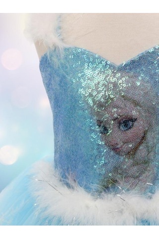 Kız Çocuk Tarlatanlı Simli Frozen Abiye-13694 Mavi