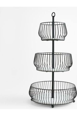 Crate & Barrel Cora Siyah 3 Katlı Meyve Sepeti Saklama Kapları Çok Renkli