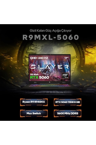 Game Garaj Slayer R9MXL-5060-C2 R9-8940HX 32 GB 1 TB SSD RTX5060 17" Free Dos Dizüstü Bilgisayar