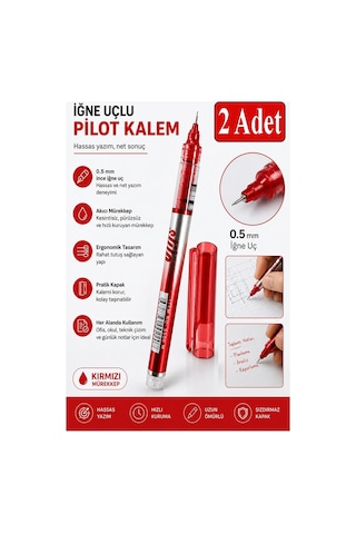 Kırmızı Pilot Kalem İğne Uçlu 2 Adet Stilo Pilot Kalem 0.5mm İnce Uçlu Pilot Kalem Likit Mürekkepli Pilot Kalem