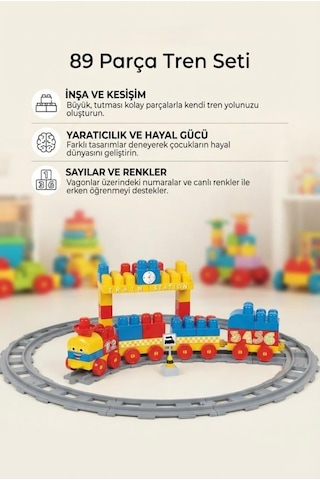 Eğitici 89 Parça Tren Seti Ve Blokları Hayal Gücü Ve Beceri Geliştirici Renkli Oyuncak Tren Seti