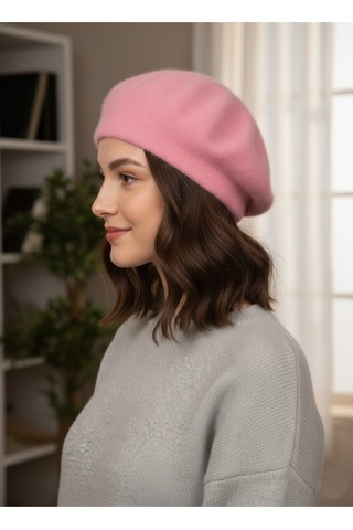 Derikem Fransız Tüylü Peluş Ressam Bere Kadın Şapka Pembe
