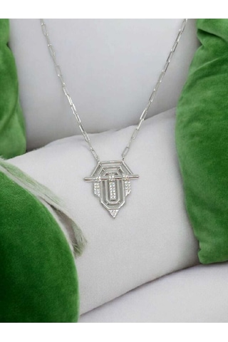 Serenay Modeli 925 Ayar Gümüş Kolye Modern Ve Trend Tasarım, 50 Cm Zincir Gümüş