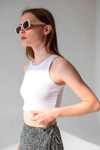 2'li Paket Siyah Beyaz Fitilli Örme Süper Crop Bluz Siyah - Beyaz