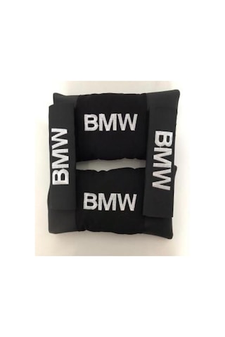 Bmw Nakışlı Deri 1 Çift Boyun Yastık Ve 1 Çift Kemer Pedi Siyah