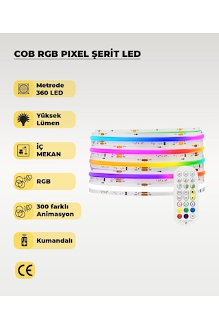 Cob Rgb Pixel Şerit Led - Animasyonlu - Sese Duyarlı - 5 Metre Kumandalı 5 METRE