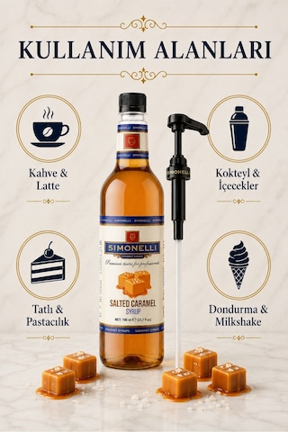 Simonelli Tuzlu Karamel Aromalı Kahve ve Kokteyl Şurubu 700 ML + Dozaj Pompası