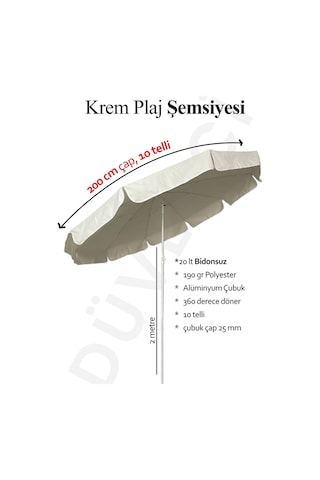 Polyestser Kalın Kumaş Krem Renkli Plaj Şemsiyesi Balkon Bahçe Şemsiyesi 200 Cm, Bidonsuz Bej