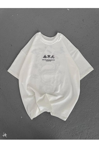 Wear Vexel Erkek Bisiklet Yaka Baskılı T-shirt - Beyaz Çok Renkli