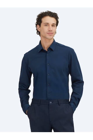 Lacivert Düz Regular Fit Dokuma Casual %100 Pamuk Gömlek Lacivert
