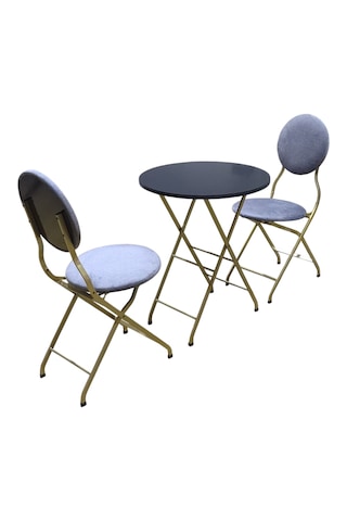 Katlanabilir Gri Kumaş Metal Goldmasa Ve Sandalye Takımı - 2 Sand
