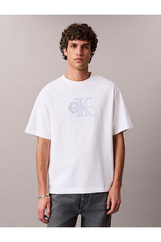 Calvin Klein Lv04rf819g Elevated Monologo Erkek Tişört Beyaz