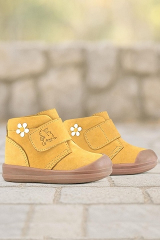 Rakerplus Yoohoo Hakiki Deri Sarı Cırtlı Papatya Detaylı Unisex Bebek Bot