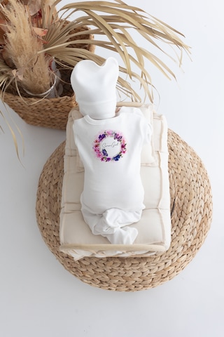 Bebewini Organik Pamuk Baskılı 11'li Isimli Bebek Hastane Çıkışı Ekru