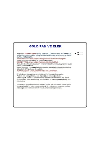 Gold Pan Altın Eleği  Siyah  Ve Pan Üstü Elek  Altın Arama Eleme