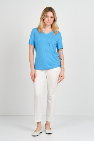 Ella Camelia Kadın Kelebek Şekilli Taş Süslemeli V Yaka Kısa Kollu Bluz 24e047 Mavi Mavi