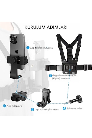 Microcase Aksiyon Kamera Ve Telefon Uyumlu Göğüs Askısı - 120 Ayarlanabilir Vlog Çekim Göğüs Aparatı-al5811 Siyah