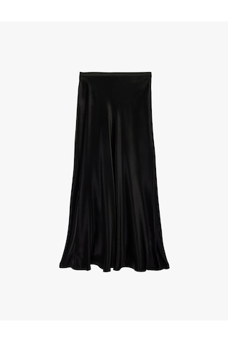 Koton Standart Bel Midi Boy Saten Kloş Etek Siyah 6sak70119pw