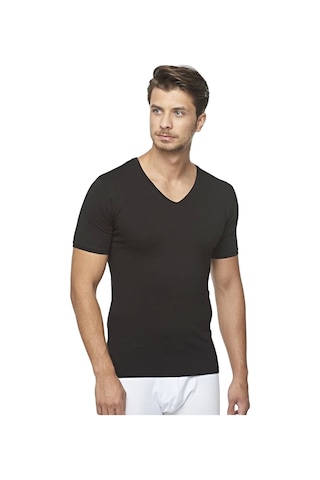Star 206 Modal Yarım Kol V-yaka T-shirt Atlet Siyah