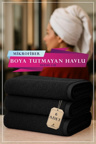 6 Adet 50 X 90 Cm Mikrofiber Havlu, Boya Tutmaz Havlu, Yüksek Sıvı Emer, Güzellik Merkezi Havlusu Siyah