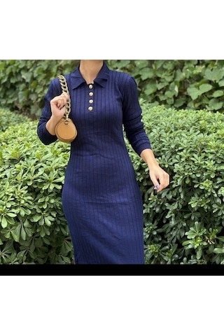 Lasorella Butik Düğmeli Uzun Elbise - Lacivert